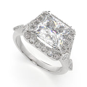 3.35 Carat VS1 D Lab Grown Diamond Halo Pave Princess Ring